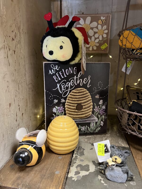 A collection of bee-themed items available at Pierce Milling in Delevan, NY