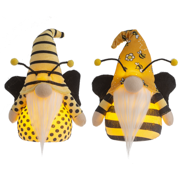 LED black and yellow polka dot and striped bee gnomes