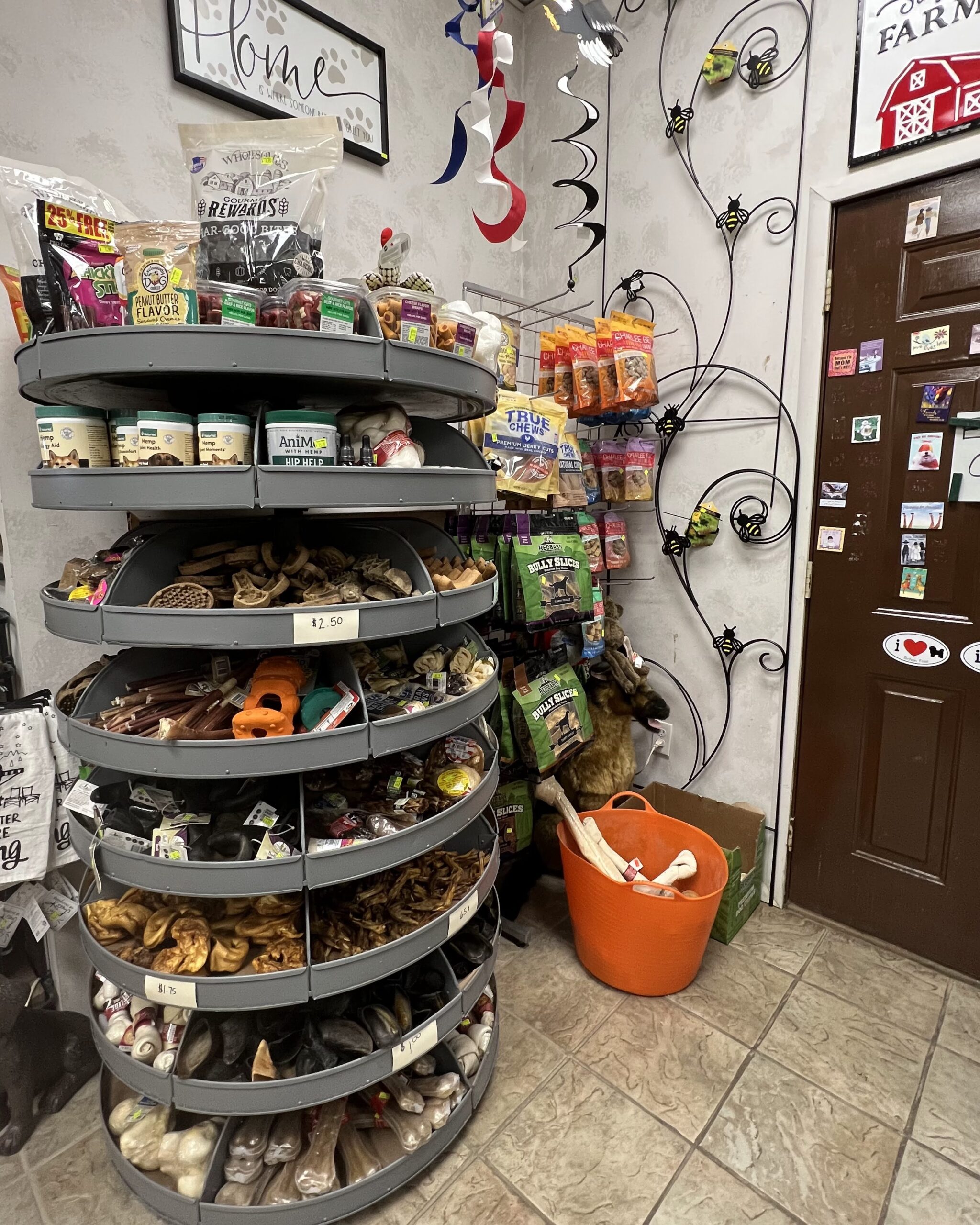 spinning rack of dog treats